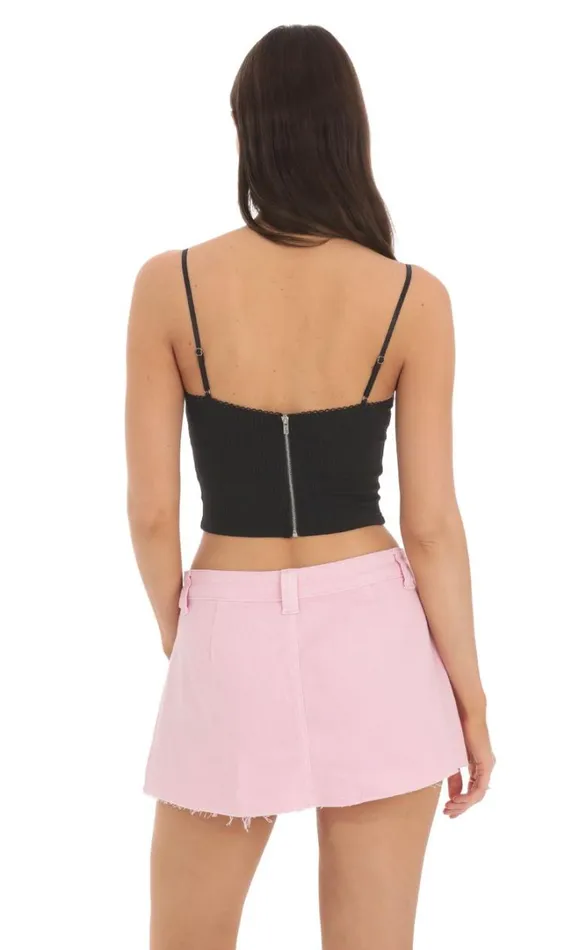 Ribbed Crop Top Black Women LUCY IN THE SKY Tops Ribbed Crop Top Black Women LUCY IN THE SKY Tops
