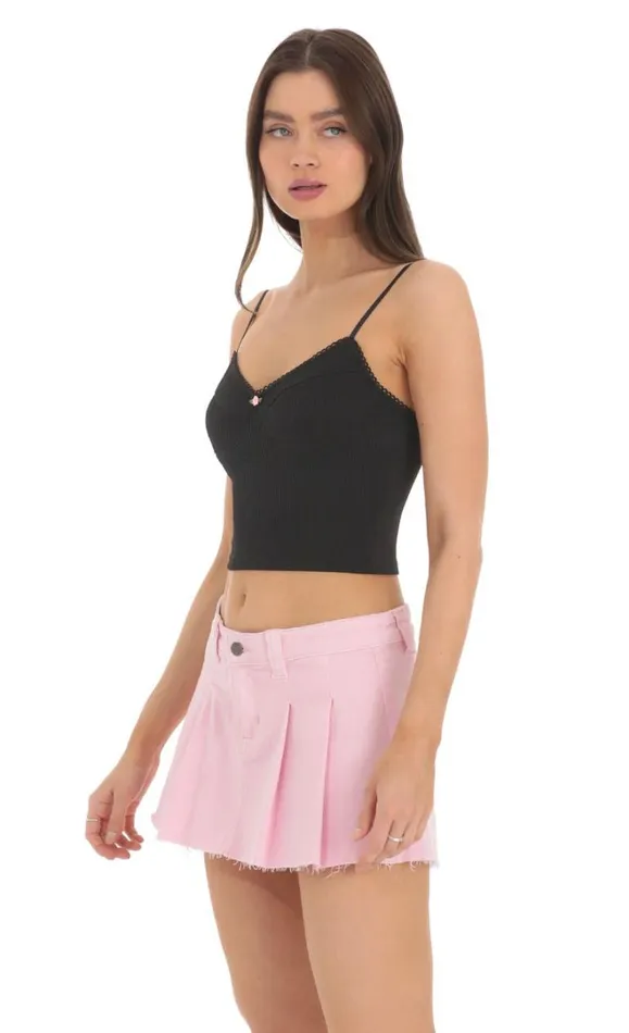 Ribbed Crop Top Black Women LUCY IN THE SKY Tops Ribbed Crop Top Black Women LUCY IN THE SKY Tops