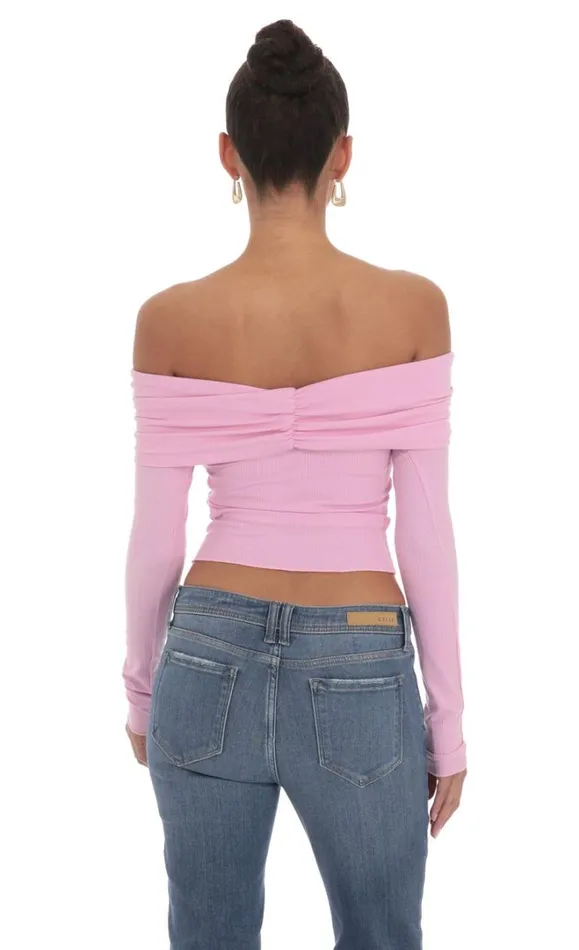 Ribbed Off Shoulder Top Pink Women LUCY IN THE SKY Tops Ribbed Off Shoulder Top Pink Women LUCY IN THE SKY Tops