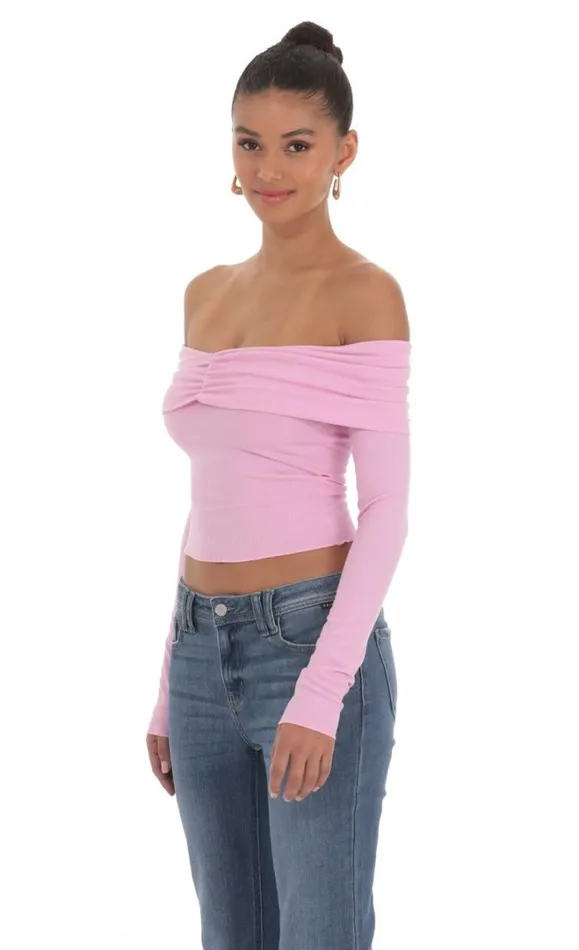 Ribbed Off Shoulder Top Pink Women LUCY IN THE SKY Tops Ribbed Off Shoulder Top Pink Women LUCY IN THE SKY Tops