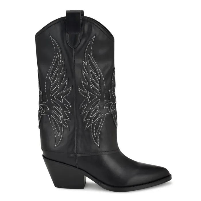 Ringer Detailed Western Boots Black Women Nine West Boots and Booties