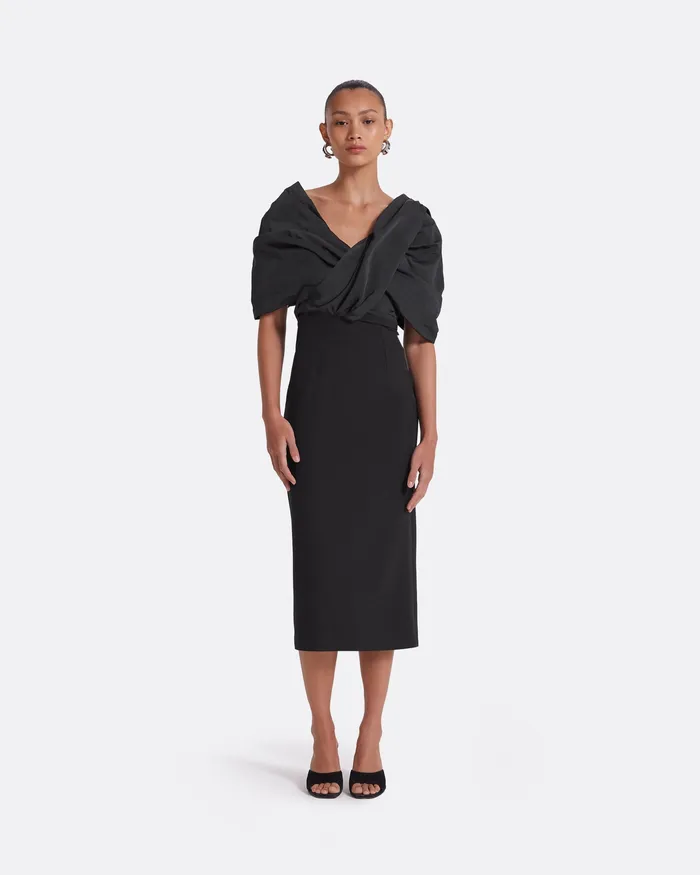 Roma Black Midi Dress Black Women Dresses Safiyaa