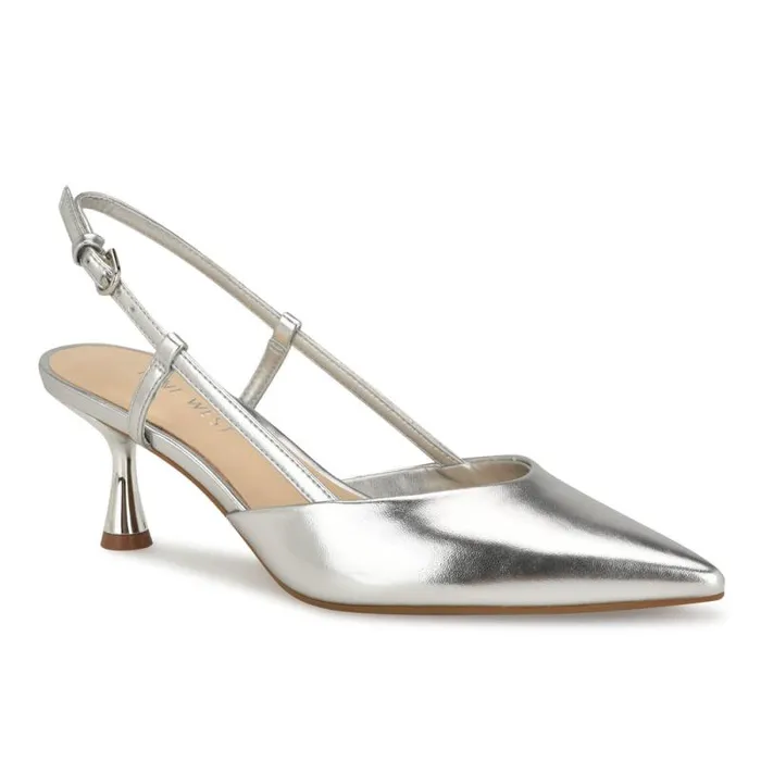 Rowen Pointy Toe Slingbacks Silver Women Nine West Heels Rowen Pointy Toe Slingbacks Silver Women Nine West Heels