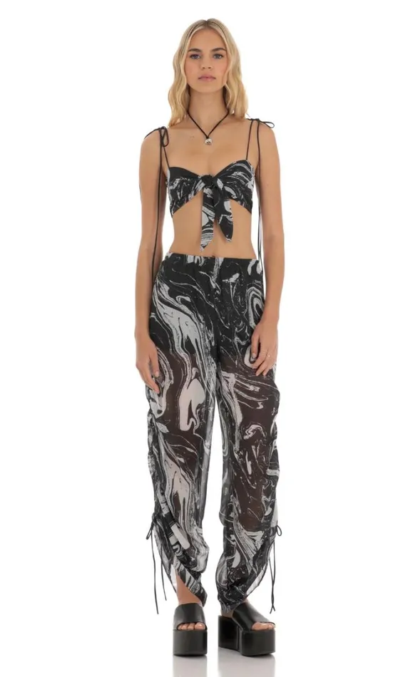 Ruched Pant Set Black Swirl Women LUCY IN THE SKY Pants