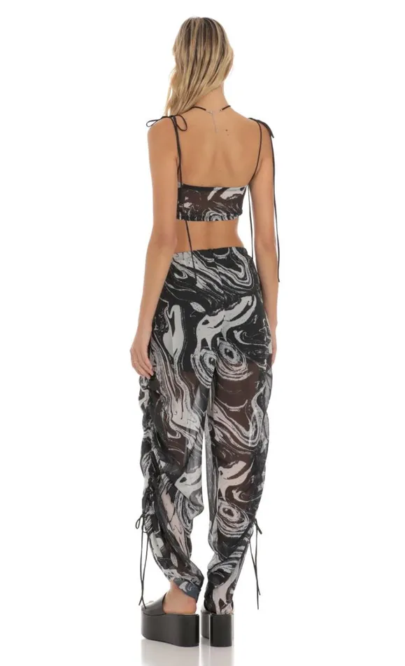 Ruched Pant Set Black Swirl Women LUCY IN THE SKY Pants Ruched Pant Set Black Swirl Women LUCY IN THE SKY Pants