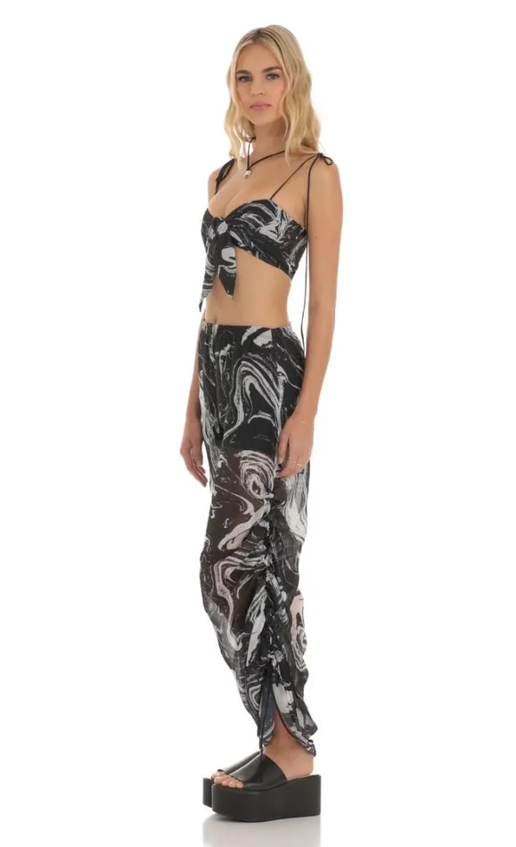 Ruched Pant Set Black Swirl Women LUCY IN THE SKY Pants Ruched Pant Set Black Swirl Women LUCY IN THE SKY Pants