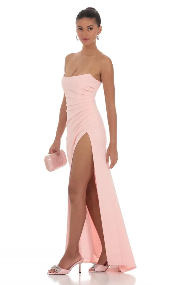 Ruched Strapless Corset Maxi Dress Pink Women LUCY IN THE SKY Maxi Dresses