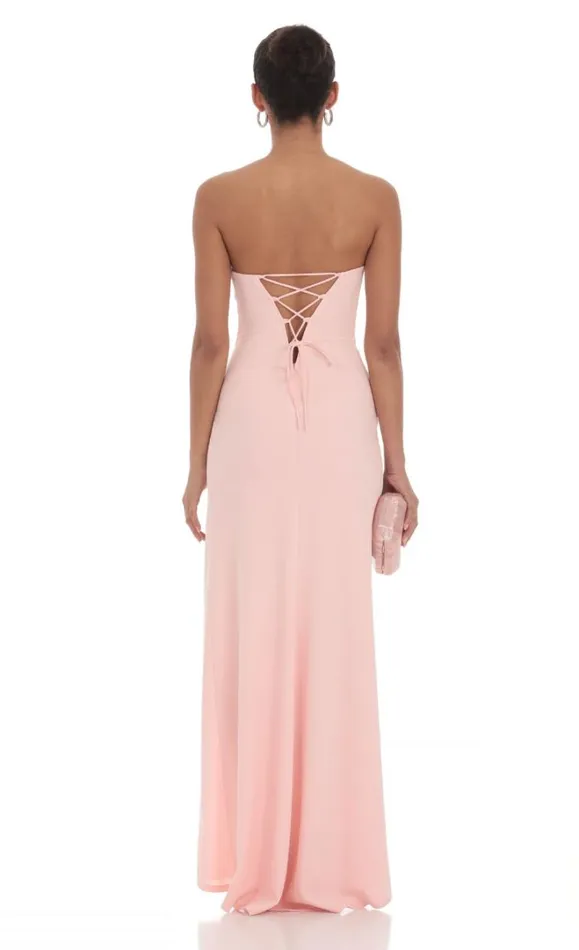 Ruched Strapless Corset Maxi Dress Pink Women LUCY IN THE SKY Maxi Dresses Ruched Strapless Corset Maxi Dress Pink Women LUCY IN THE SKY Maxi Dresses