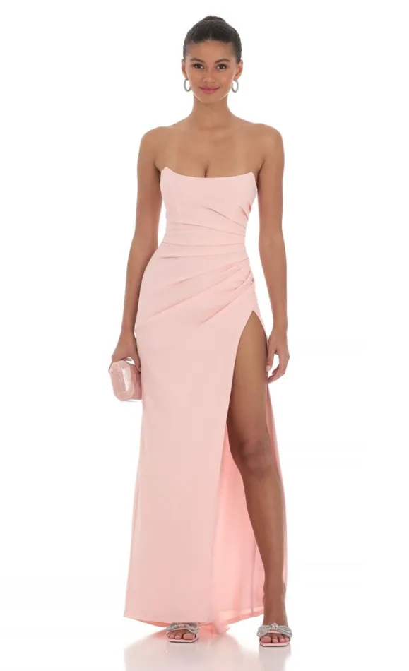 Ruched Strapless Corset Maxi Dress Pink Women LUCY IN THE SKY Maxi Dresses Ruched Strapless Corset Maxi Dress Pink Women LUCY IN THE SKY Maxi Dresses
