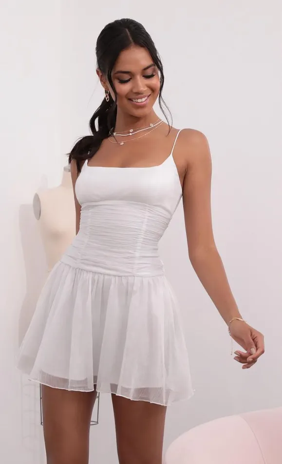 Ruched Waist Chiffon Dress White Women LUCY IN THE SKY Mini Dresses