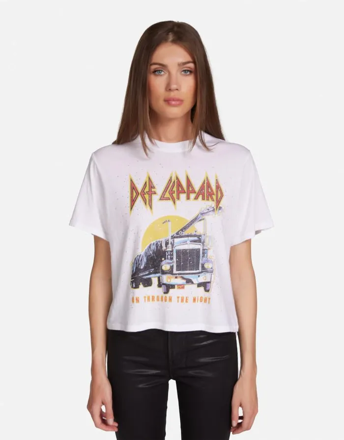 Rue Def Leppard Truck W Crystals White Women Lauren Moshi Short Sleeve