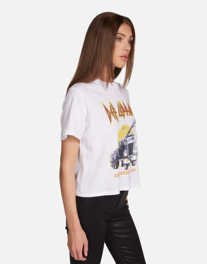 Rue Def Leppard Truck W Crystals White Women Lauren Moshi Short Sleeve