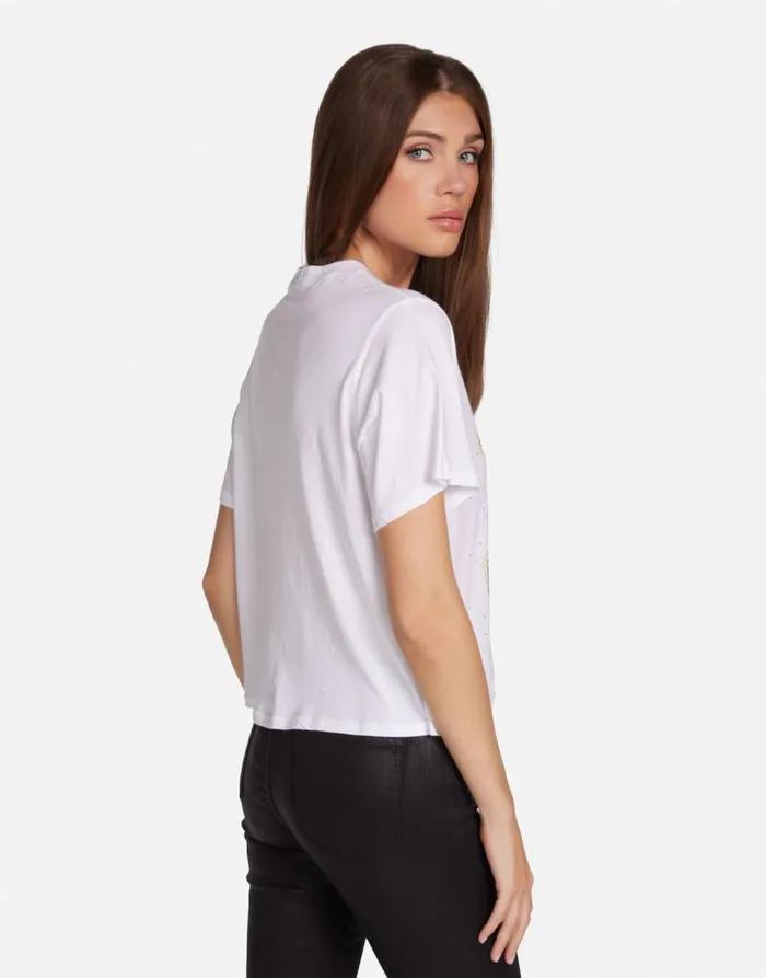 Rue Def Leppard Truck W Crystals White Women Lauren Moshi Short Sleeve