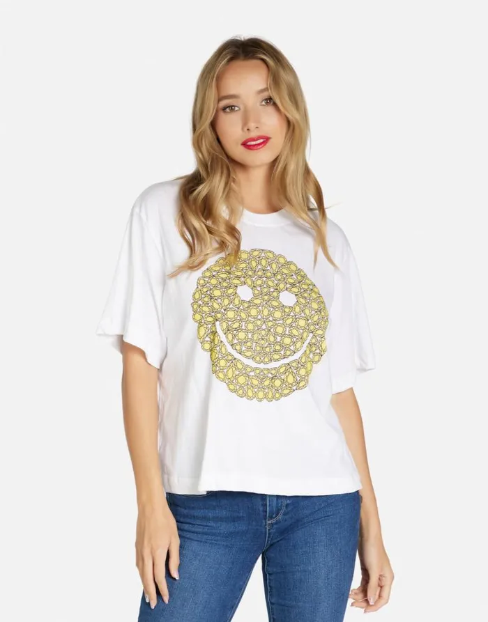Rue Diamond Happyface White Women Lauren Moshi Short Sleeve