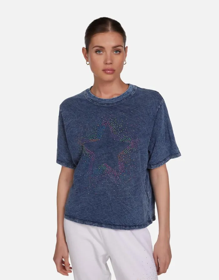 Rue Neon Stud Starburst Acid Denim Women Lauren Moshi Short Sleeve