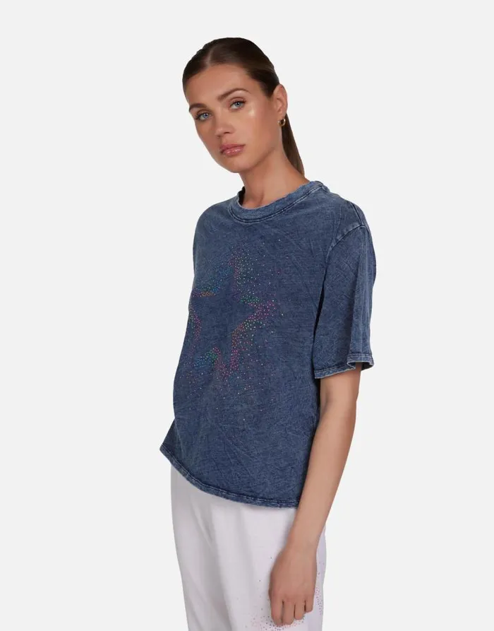 Rue Neon Stud Starburst Acid Denim Women Lauren Moshi Short Sleeve