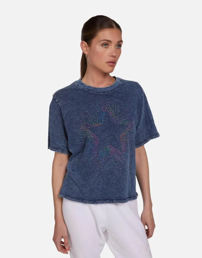 Rue Neon Stud Starburst Acid Denim Women Lauren Moshi Short Sleeve