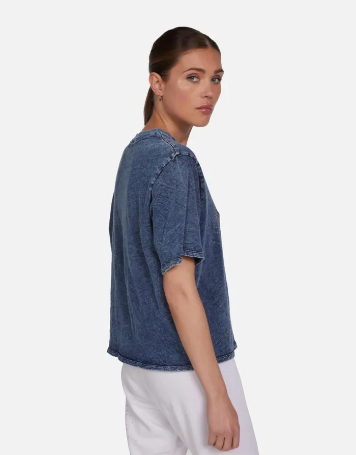 Rue Neon Stud Starburst Acid Denim Women Lauren Moshi Short Sleeve