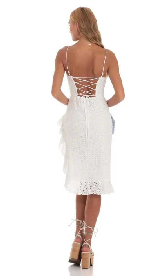 Ruffle Slit Dress White Women LUCY IN THE SKY Midi Dresses Ruffle Slit Dress White Women LUCY IN THE SKY Midi Dresses