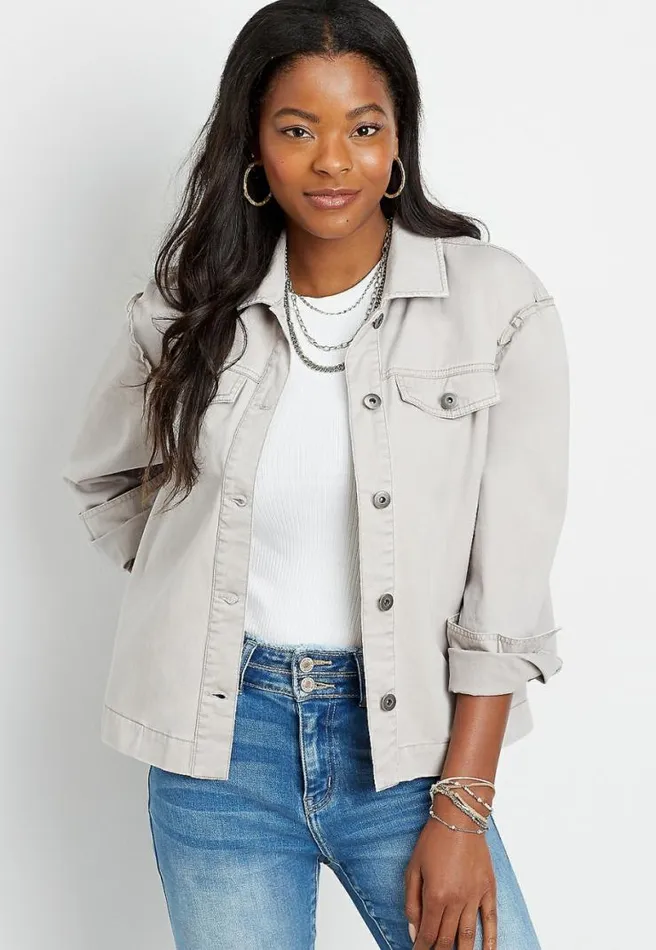 Ruffle Trim Button Down Jacket Women Maurices Tops