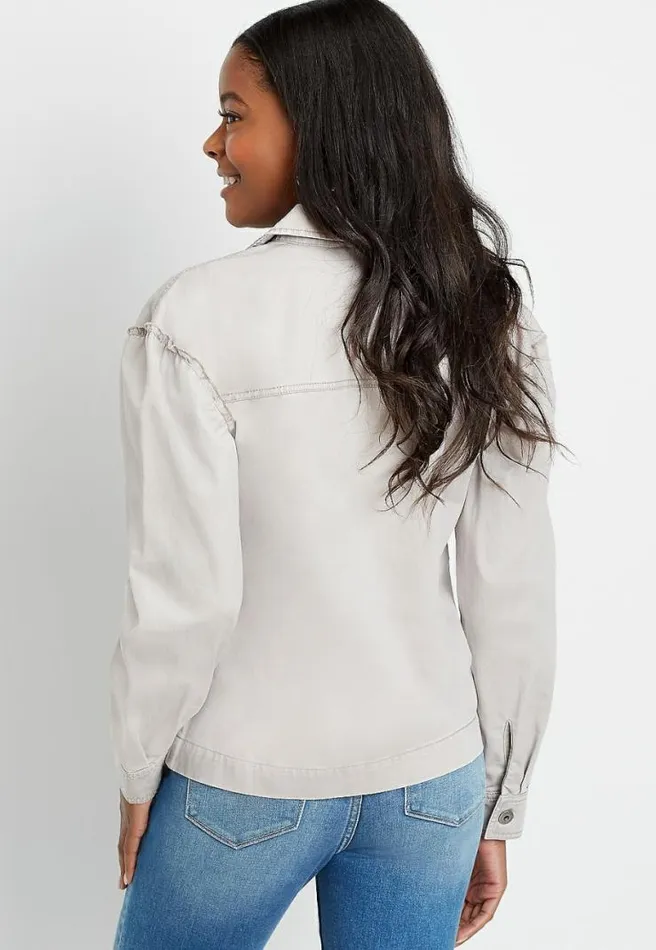 Ruffle Trim Button Down Jacket Women Maurices Tops