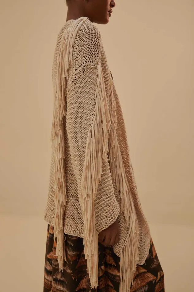 Sand Stripes Fringes Knit Cardigan Women FARM Rio Cardigans