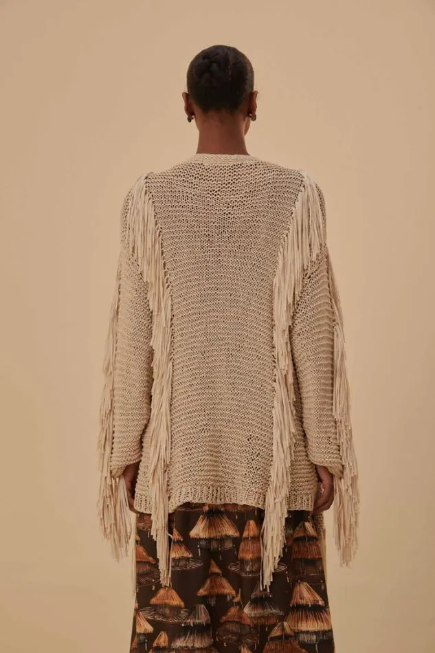 Sand Stripes Fringes Knit Cardigan Women FARM Rio Cardigans