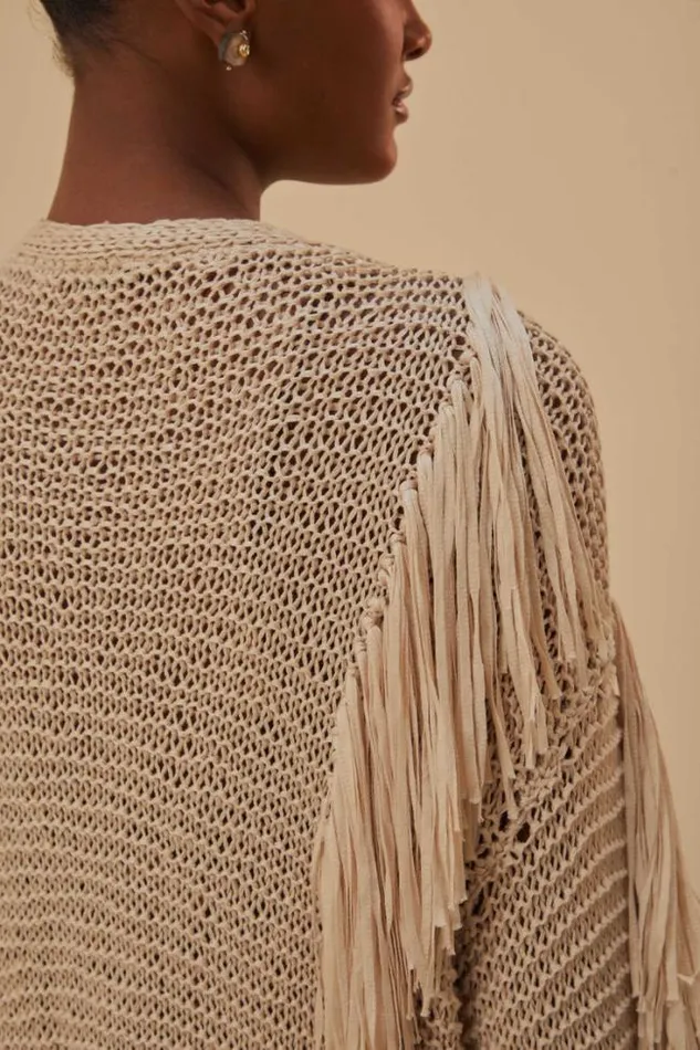 Sand Stripes Fringes Knit Cardigan Women FARM Rio Cardigans