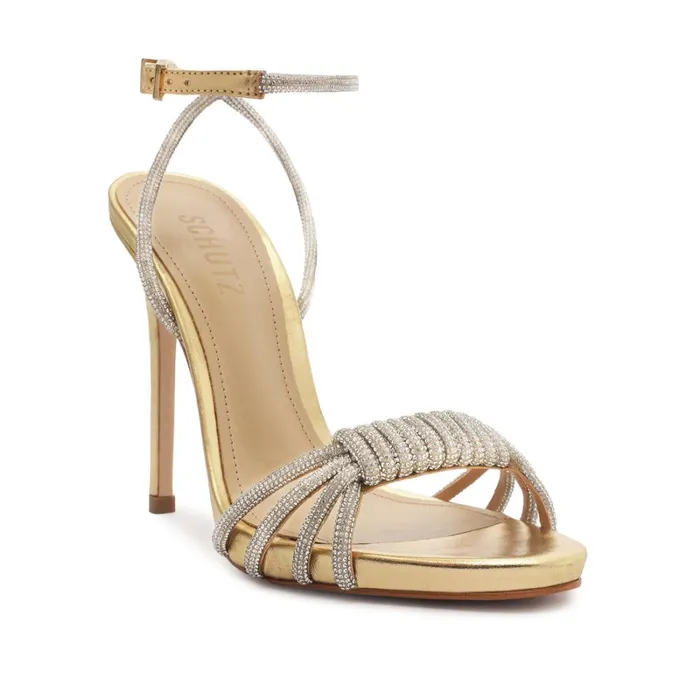 Sandals Jewell Metallic Nappa Leather Sandal Gold Schutz Shoes Stiletto Heels