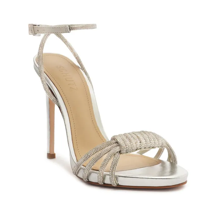 Sandals Jewell Metallic Nappa Leather Sandal Silver Schutz Shoes Stiletto Heels