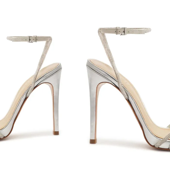 Sandals Jewell Metallic Nappa Leather Sandal Silver Schutz Shoes Stiletto Heels