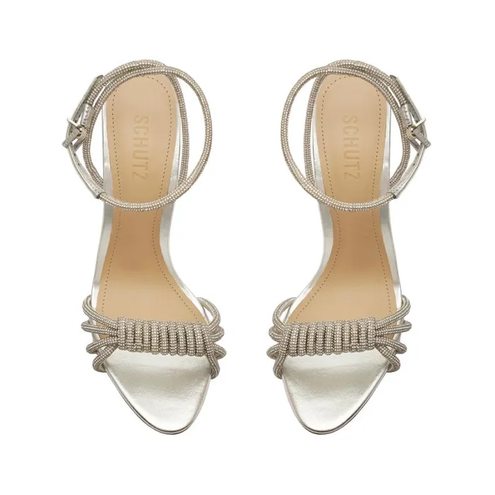 Sandals Jewell Metallic Nappa Leather Sandal Silver Schutz Shoes Stiletto Heels