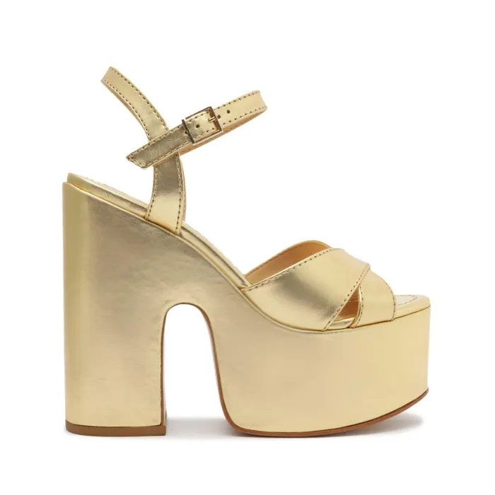 Sandals Keefa Gilded Cutout Metallic Leather Sandal Gold Schutz Shoes Platforms
