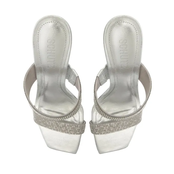 Sandals Liam Metallic Nappa Leather Sandal Silver Schutz Shoes Mule