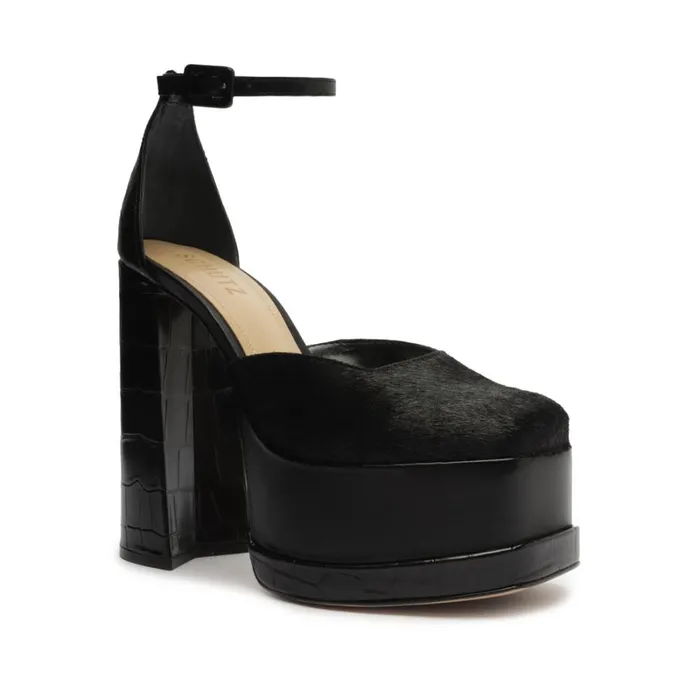 Sandals Luann CrocodileEmbossed Leather Pump Black Schutz Shoes Platforms