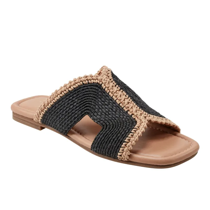 Sandals Marc Fisher Women Nashie Flat Sandal Black Raffia