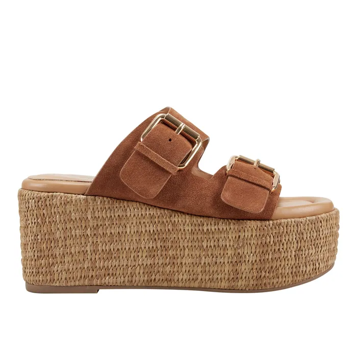 Sandals Palery Platform Buckle Slide Sandal Brown Leather Marc Fisher Women