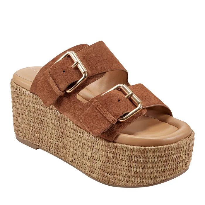 Sandals Palery Platform Buckle Slide Sandal Brown Leather Marc Fisher Women