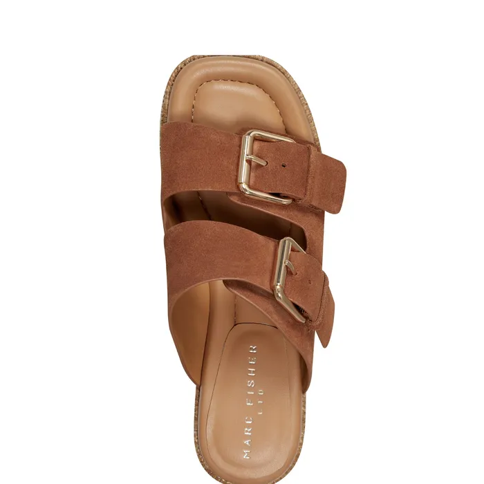 Sandals Palery Platform Buckle Slide Sandal Brown Leather Marc Fisher Women