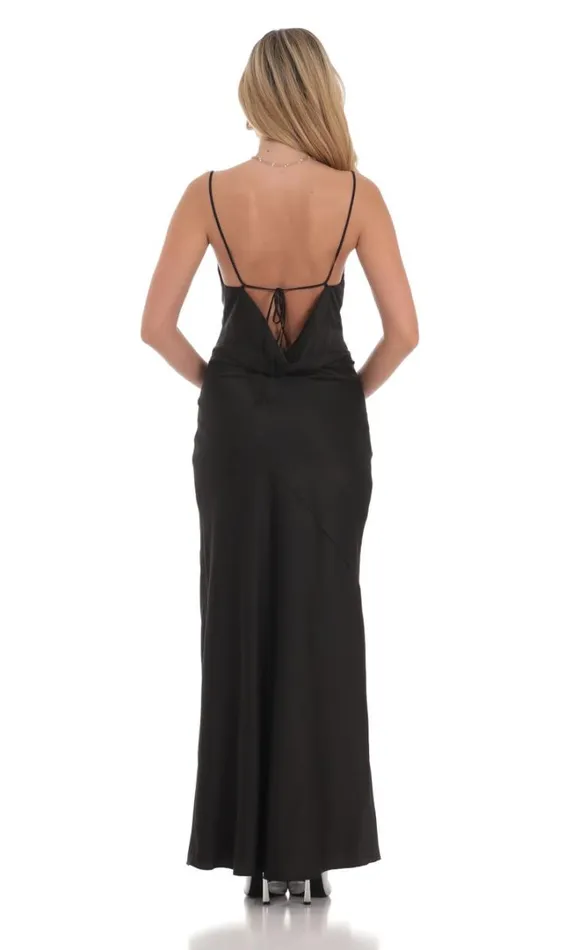 Satin Asymmetrical Cowl Neck Maxi Dress Black Women LUCY IN THE SKY Maxi Dresses Satin Asymmetrical Cowl Neck Maxi Dress Black Women LUCY IN THE SKY Maxi Dresses