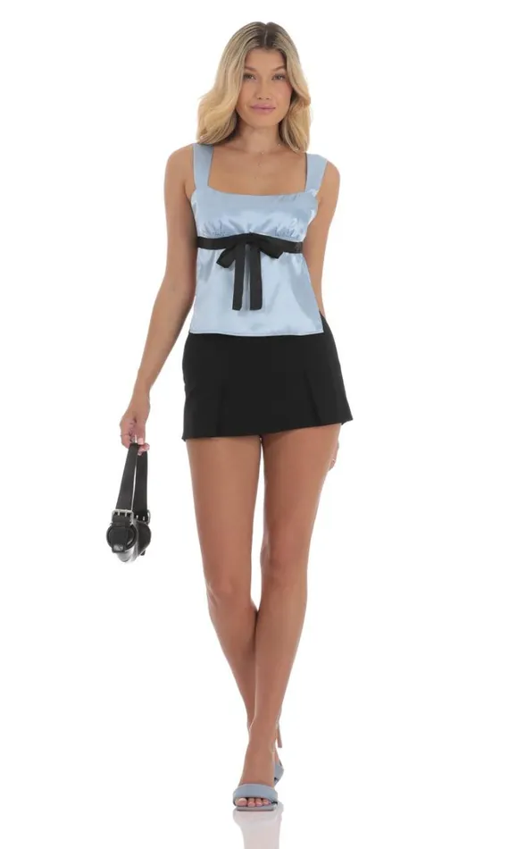 Satin Bow Top Blue Women LUCY IN THE SKY Tops Satin Bow Top Blue Women LUCY IN THE SKY Tops