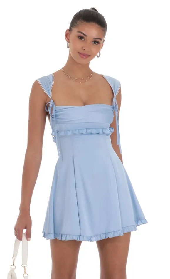 Satin Cap Sleeve Dress Blue Women LUCY IN THE SKY Mini Dresses