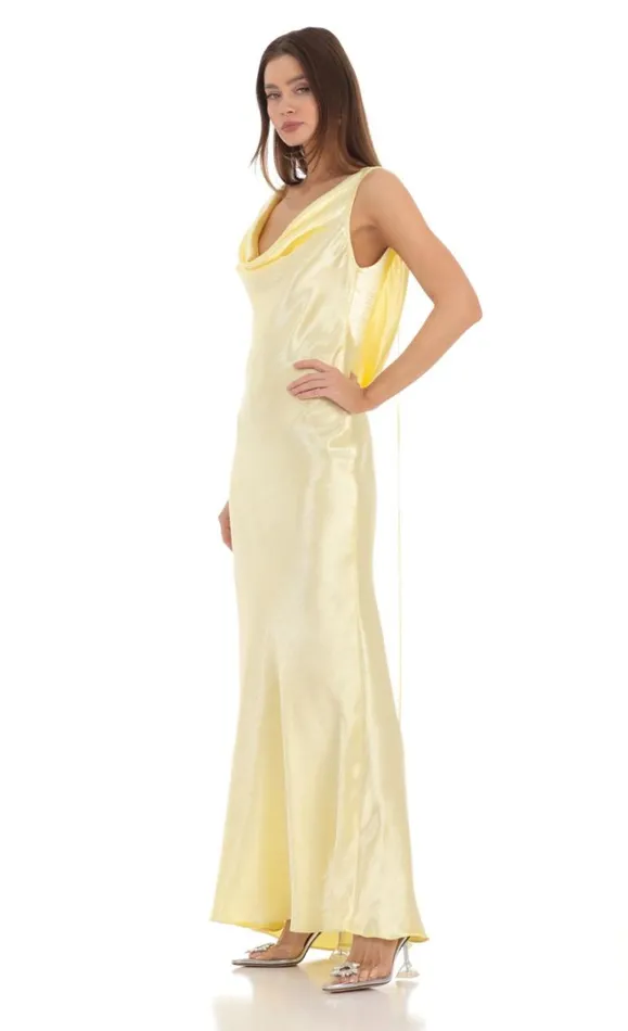Satin Cowl Neck Maxi Dress Yellow Women LUCY IN THE SKY Maxi Dresses Satin Cowl Neck Maxi Dress Yellow Women LUCY IN THE SKY Maxi Dresses