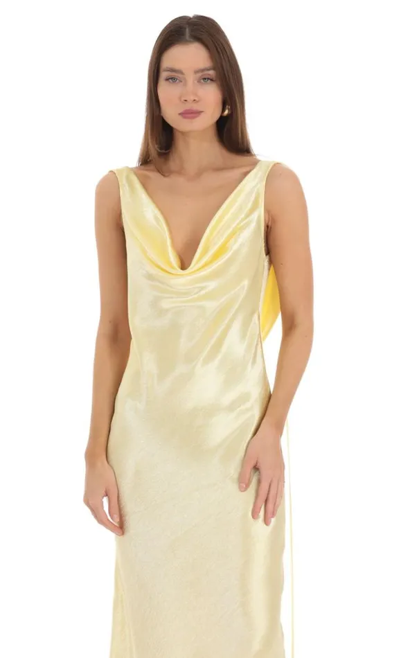 Satin Cowl Neck Maxi Dress Yellow Women LUCY IN THE SKY Maxi Dresses Satin Cowl Neck Maxi Dress Yellow Women LUCY IN THE SKY Maxi Dresses