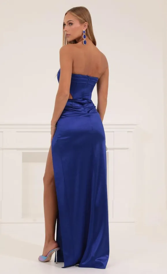 Satin Cutout Corset Maxi Blue Women LUCY IN THE SKY Maxi Dresses Satin Cutout Corset Maxi Blue Women LUCY IN THE SKY Maxi Dresses