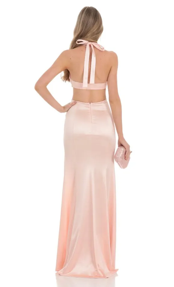 Satin Cutout Maxi Dress Peach Women LUCY IN THE SKY Maxi Dresses Satin Cutout Maxi Dress Peach Women LUCY IN THE SKY Maxi Dresses