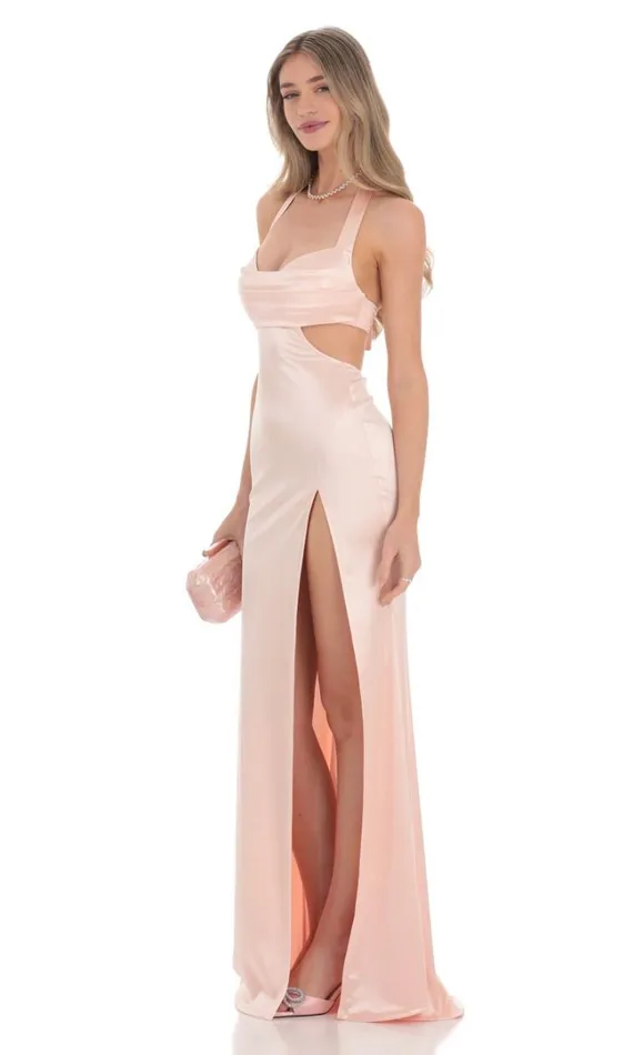 Satin Cutout Maxi Dress Peach Women LUCY IN THE SKY Maxi Dresses Satin Cutout Maxi Dress Peach Women LUCY IN THE SKY Maxi Dresses