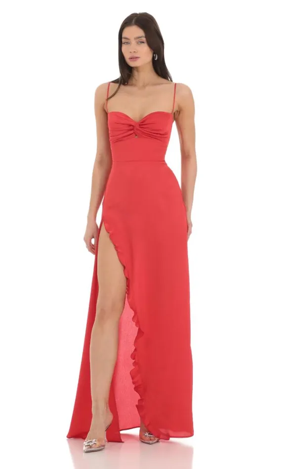 Satin Front Twist Strappy Maxi Dress Red Women LUCY IN THE SKY Maxi Dresses