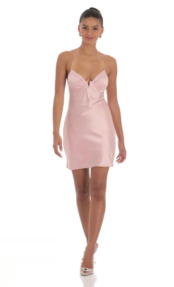 Satin Halter Dress Mauve Women LUCY IN THE SKY Mini Dresses