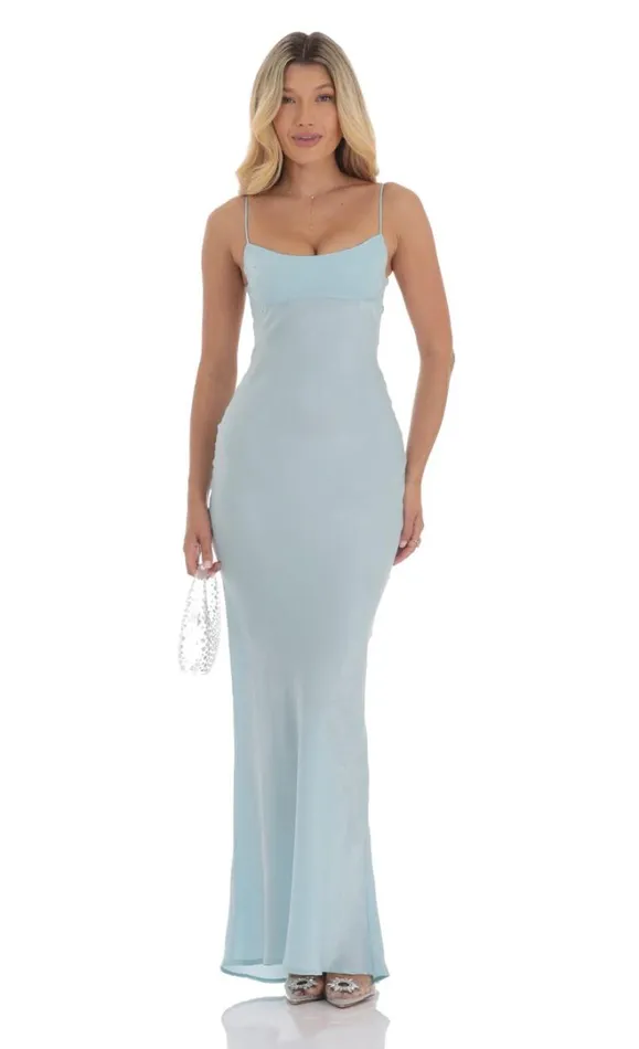 Satin Open Back Maxi Dress Light Blue Women LUCY IN THE SKY Maxi Dresses Satin Open Back Maxi Dress Light Blue Women LUCY IN THE SKY Maxi Dresses